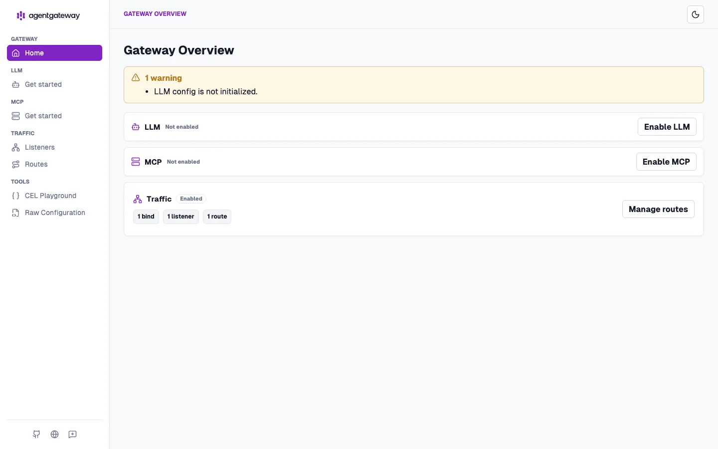 Gateway Overview(MCP は Not enabled)