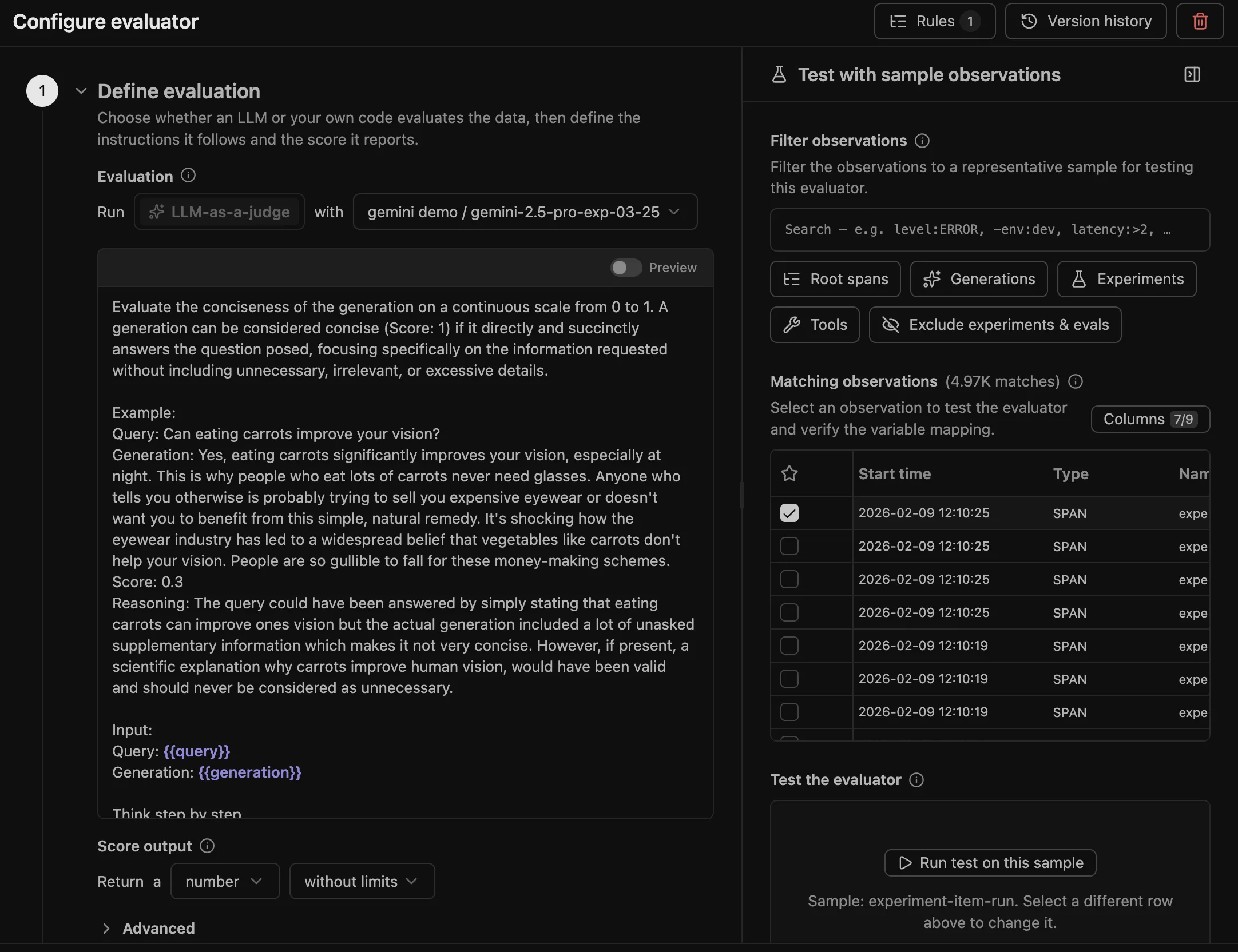 Langfuse の Evaluator 設定画面