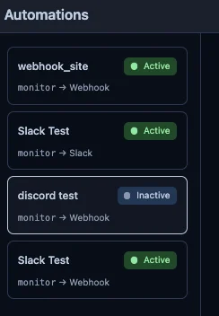 Automationsのステータス確認画面